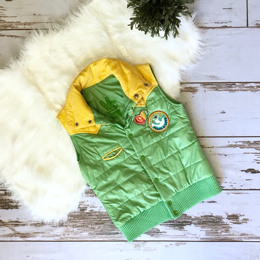 Junk Food | Retro Green + Yellow Puffer Vest | M/L